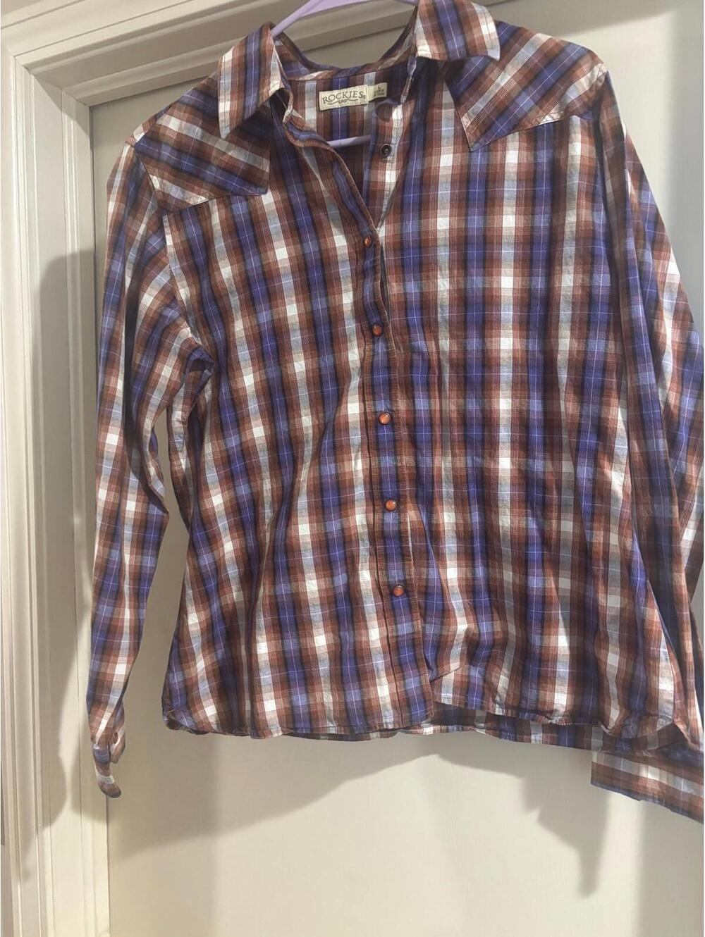 Rockies Western Pearl Snap Plaid Shirt Women's Lg